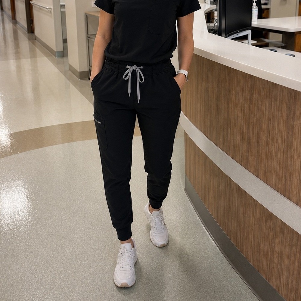 FIGS Zamora Jogger Scrub Pants Womens Small Tall Black Technical Collection S/T